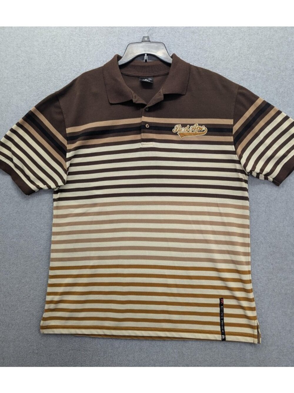 Red Ape Polo Shirt Mens 2XL Brown Striped Knit Cotton Blend Short Sleeve Casual